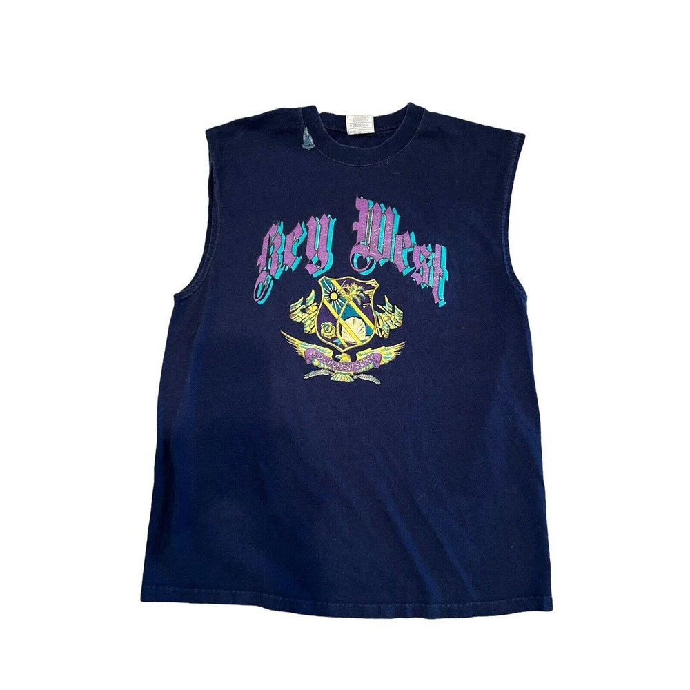 Vintage 90's Made in USA Florida Key West GraphIc Black Tank Top Size Men's L